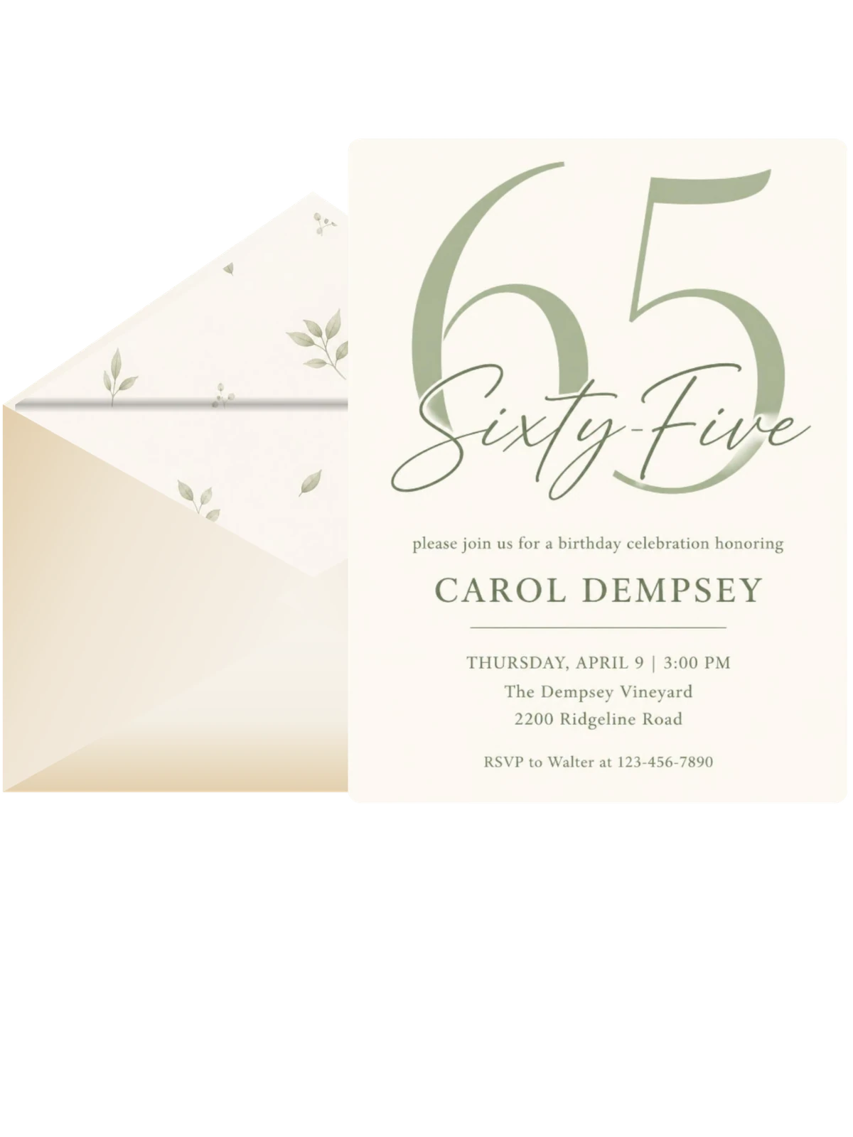 Sage Green Minimalist 65th Birthday
