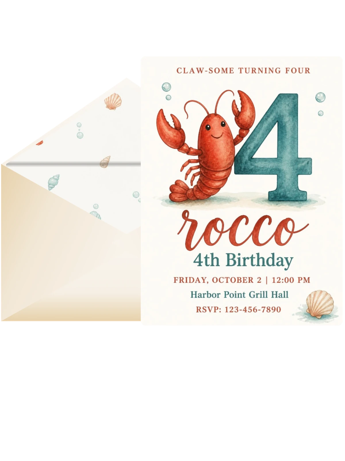 Watercolor Lobster Nautical 4th Birthday