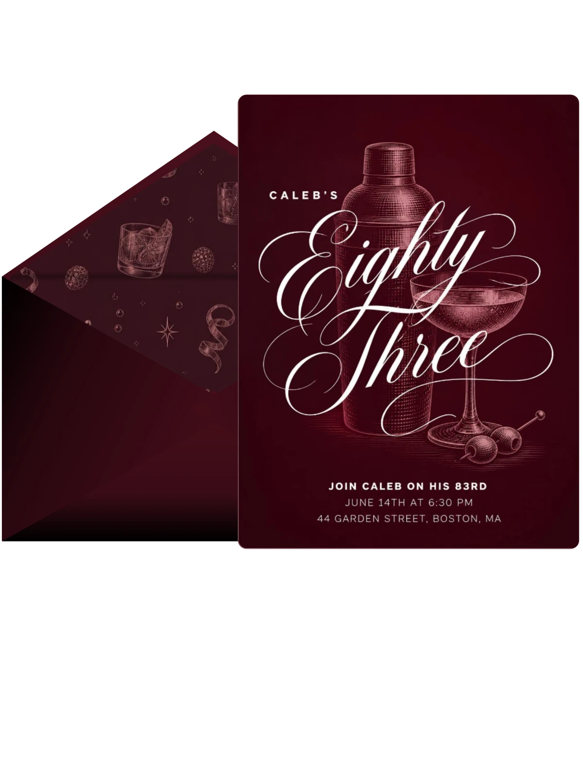Burgundy Cocktail 83rd Birthday Invitation