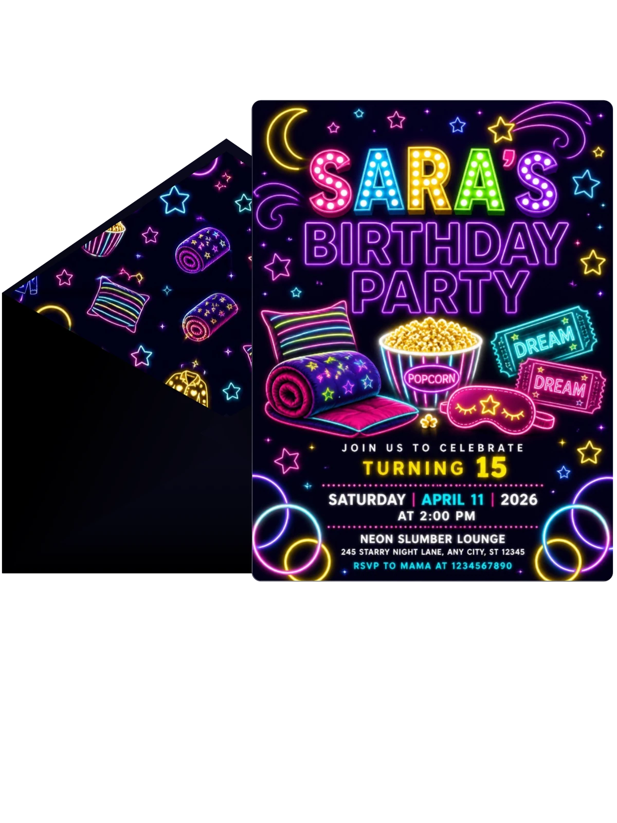 Neon Pajama 15th Birthday Invitation