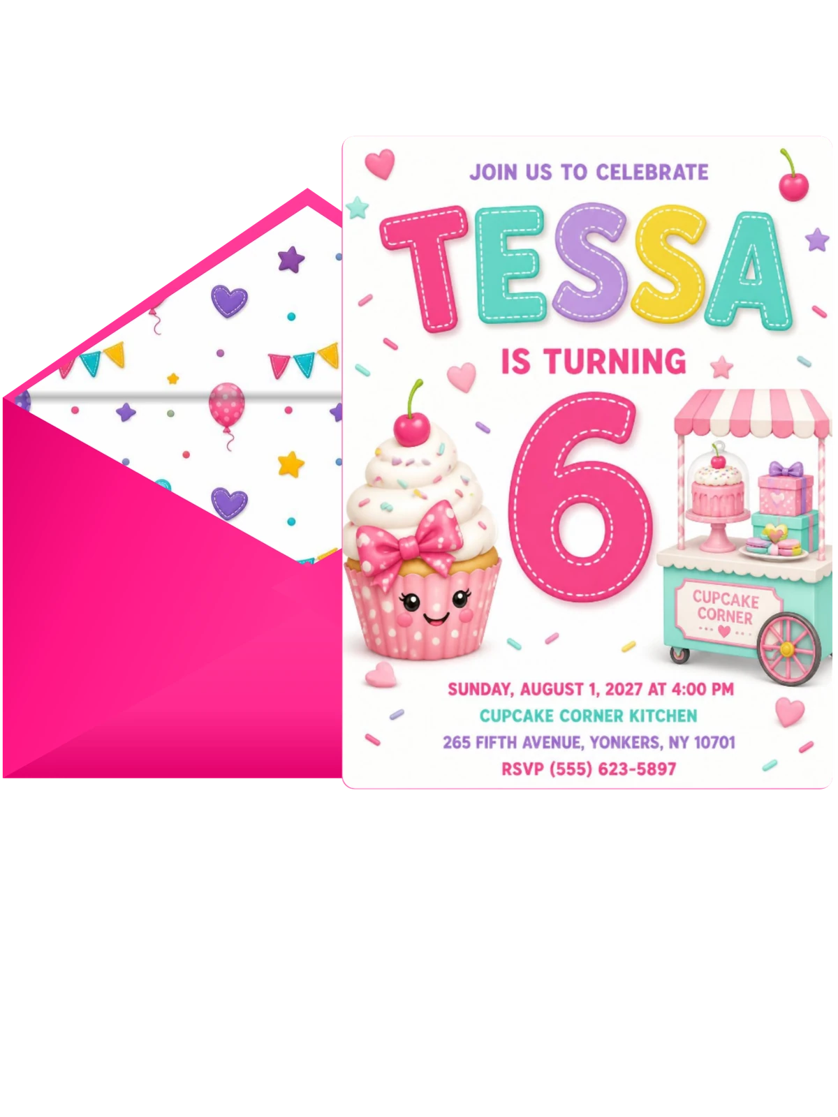 Dessert Stand Stitched 6th Birthday Invitation