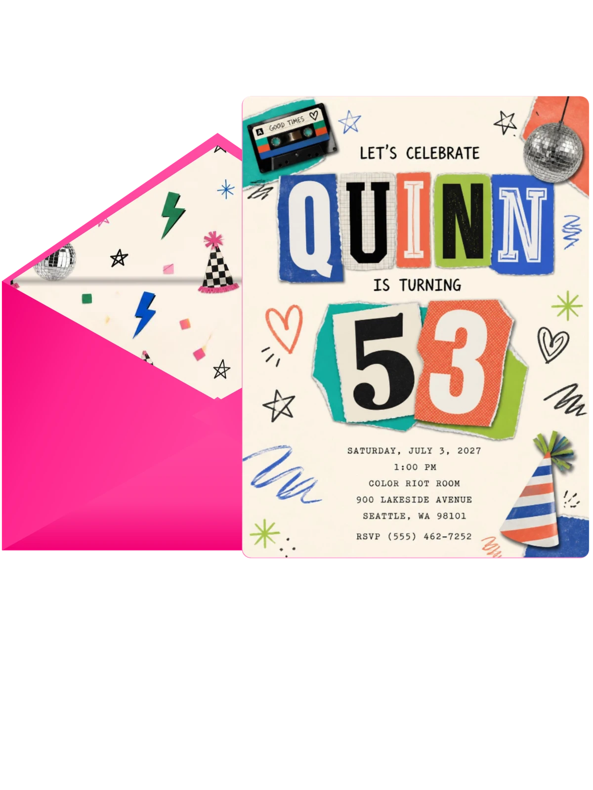 Retro Paper Collage 53rd Birthday Invitation