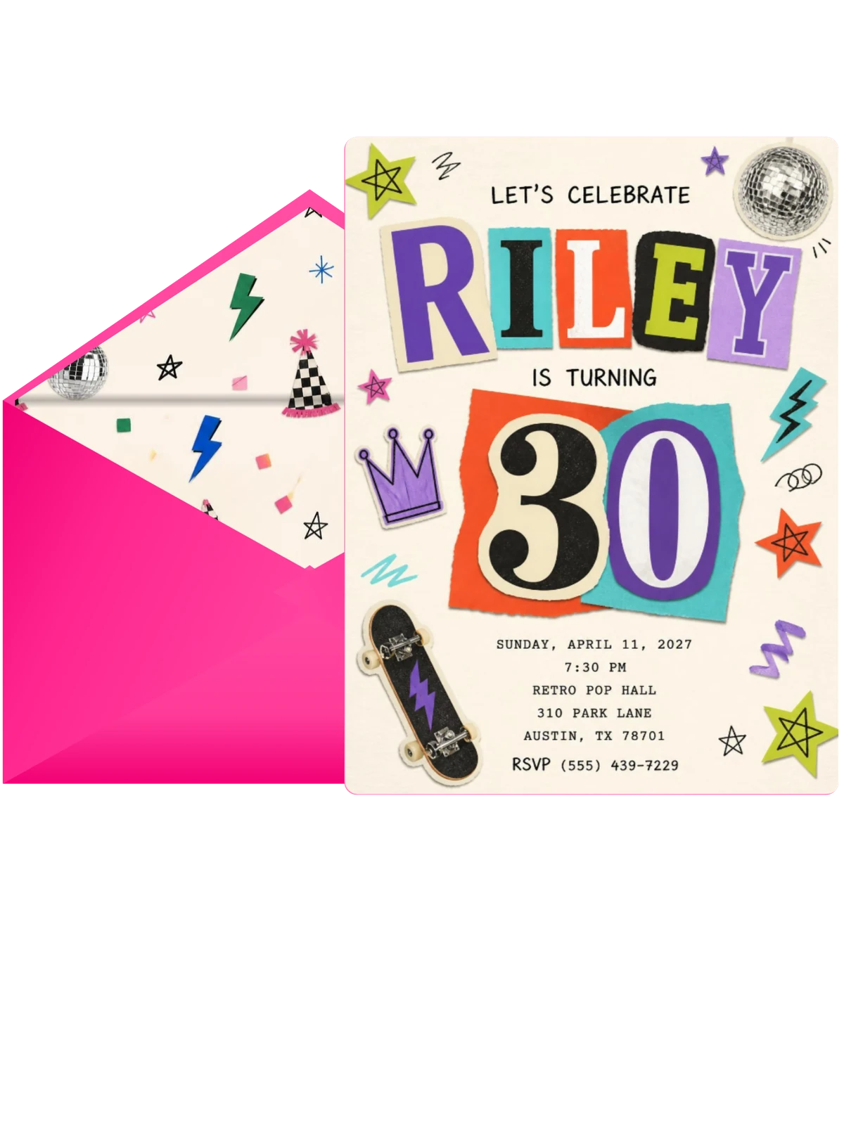 Retro Paper Collage 30th Birthday Invitation