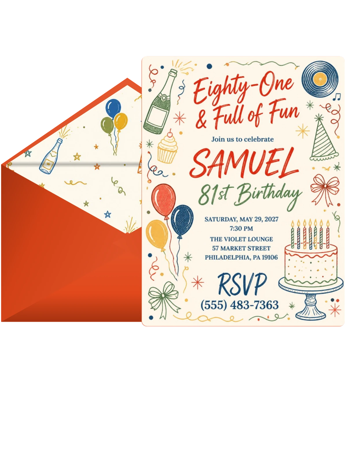 Retro Doodle 81st Birthday Invitation