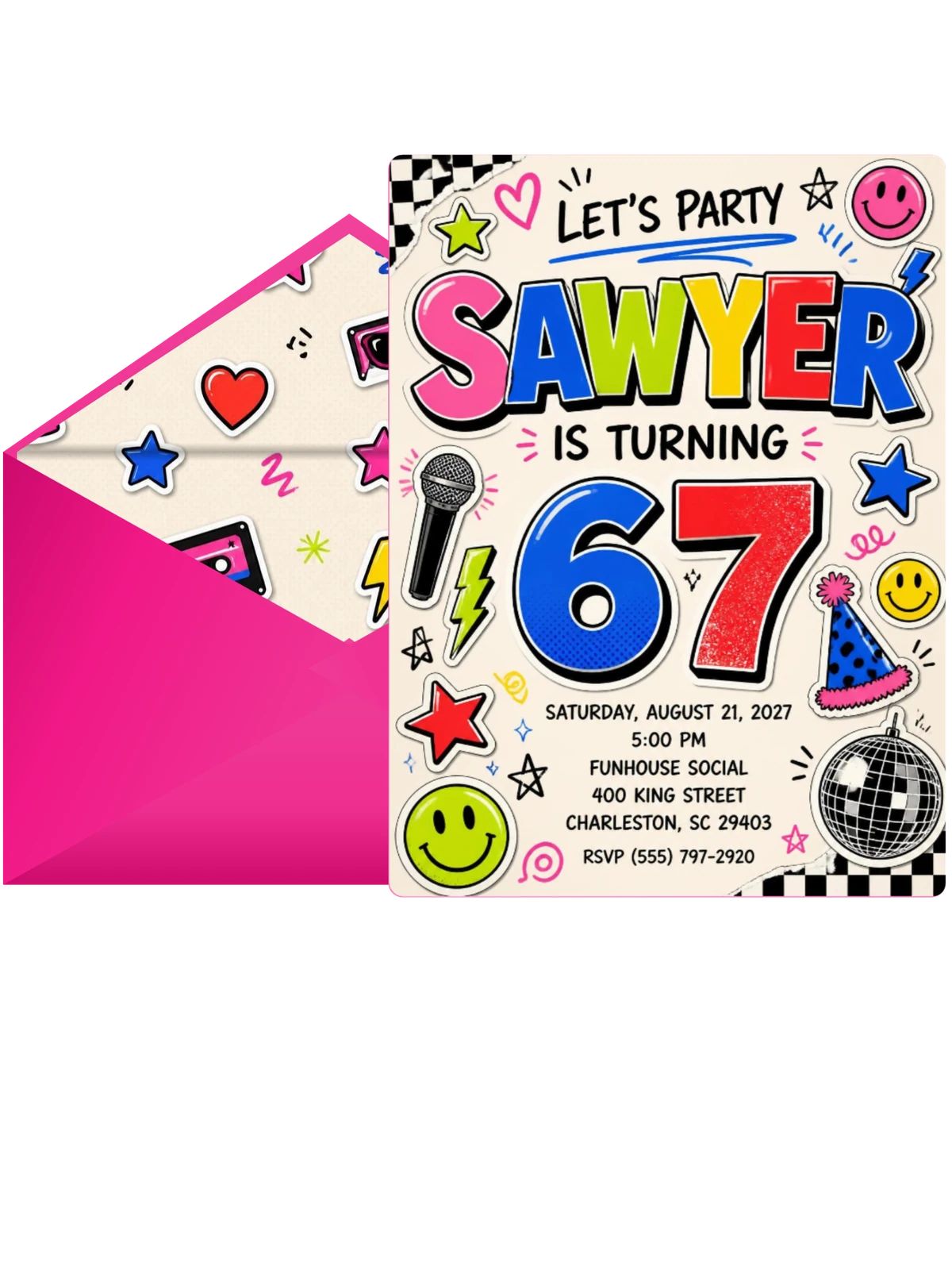Sticker Pop 67th Birthday Invitation