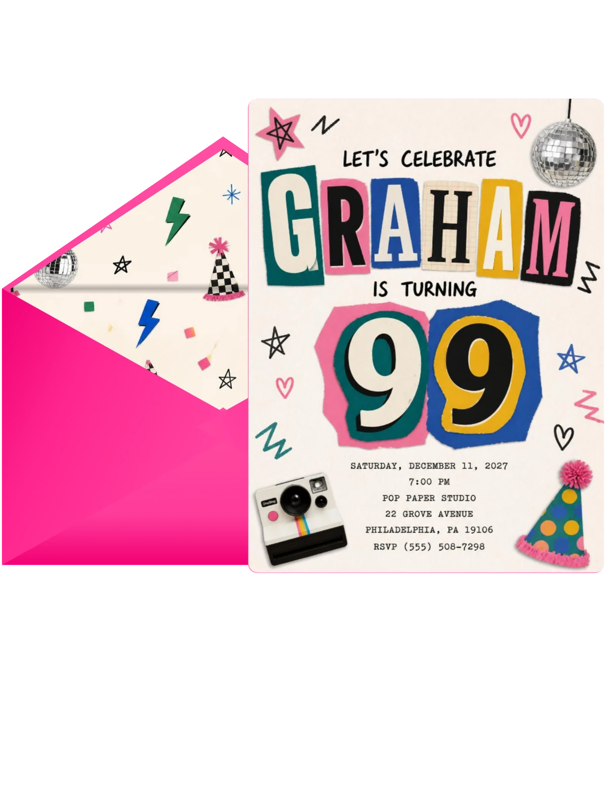 Retro Paper Collage 99th Birthday Invitation