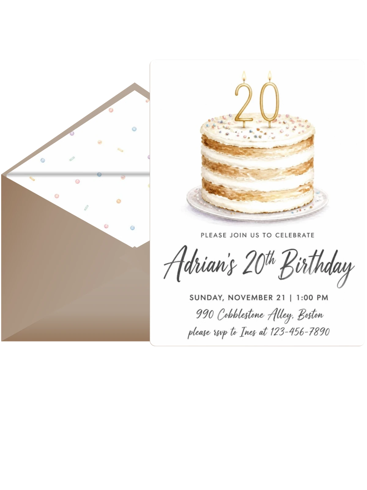 Watercolor Naked Cake 20th Birthday