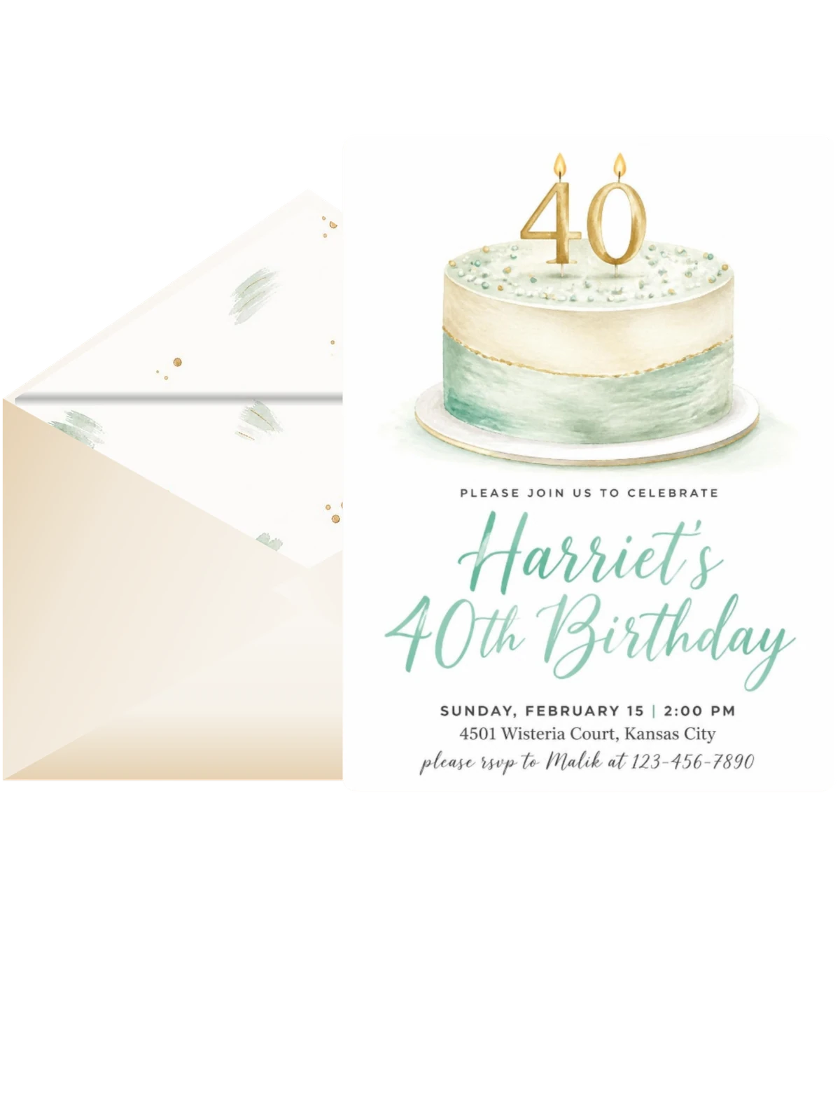 Sage Watercolor Cake 40th Birthday