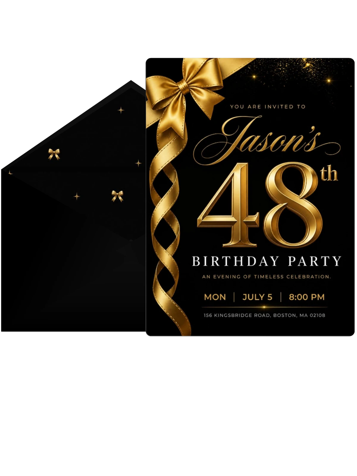 Black and Gold Ribbon 48th Birthday