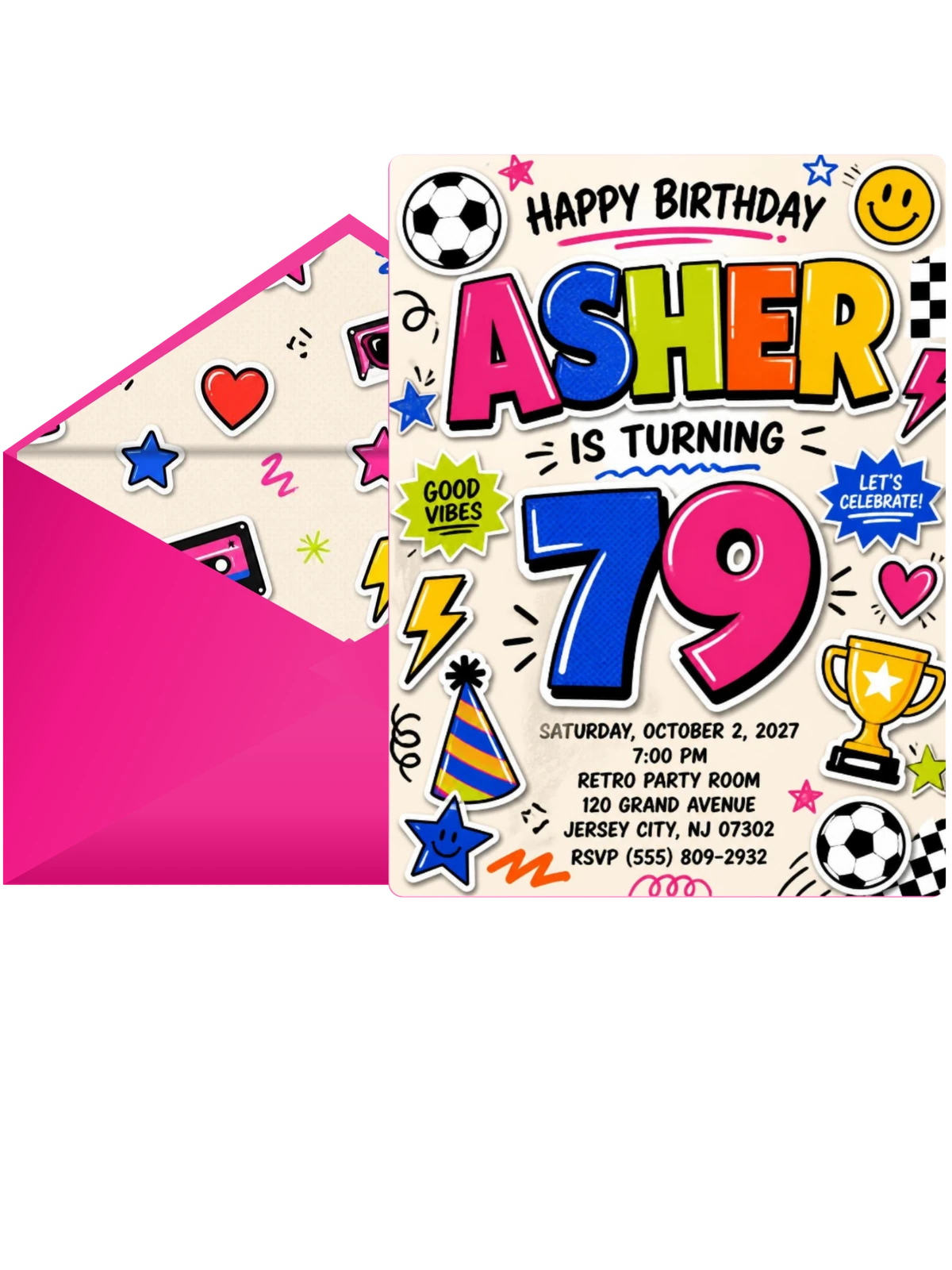 Sticker Pop 79th Birthday Invitation