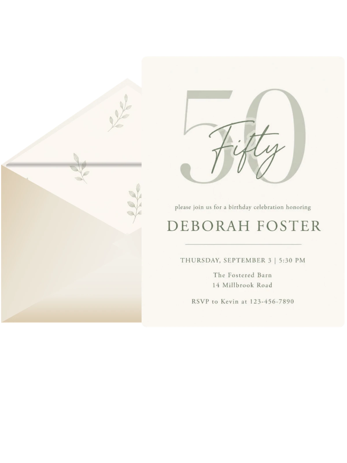 Minimalist Sage Green 50th Birthday