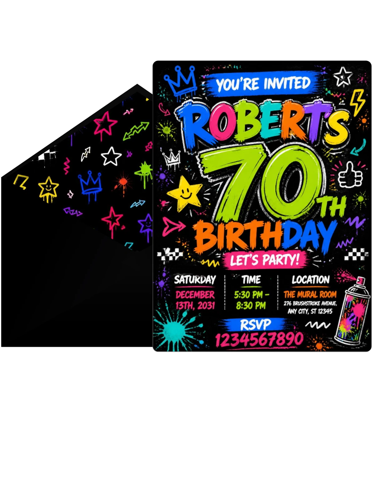Graffiti Street Art 70th Birthday Invitation