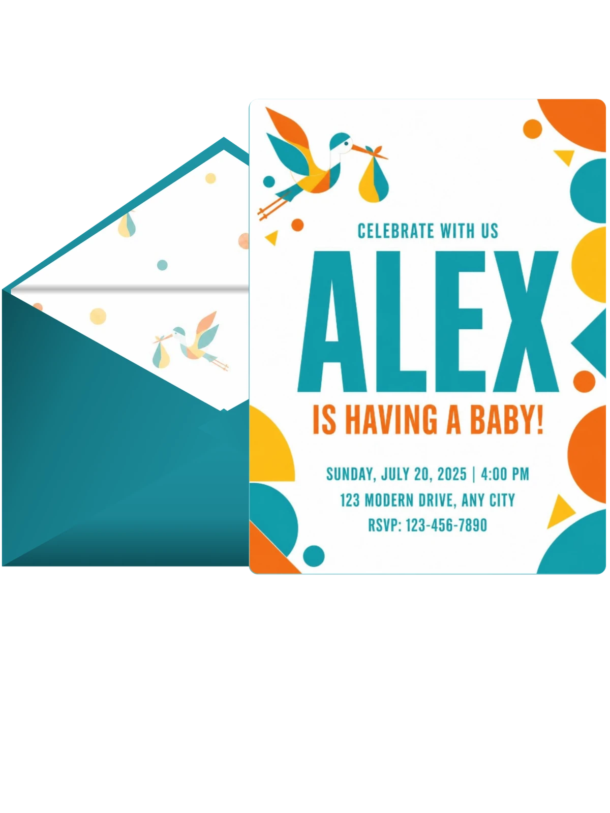 Teal and Orange Geometric Stork Shower