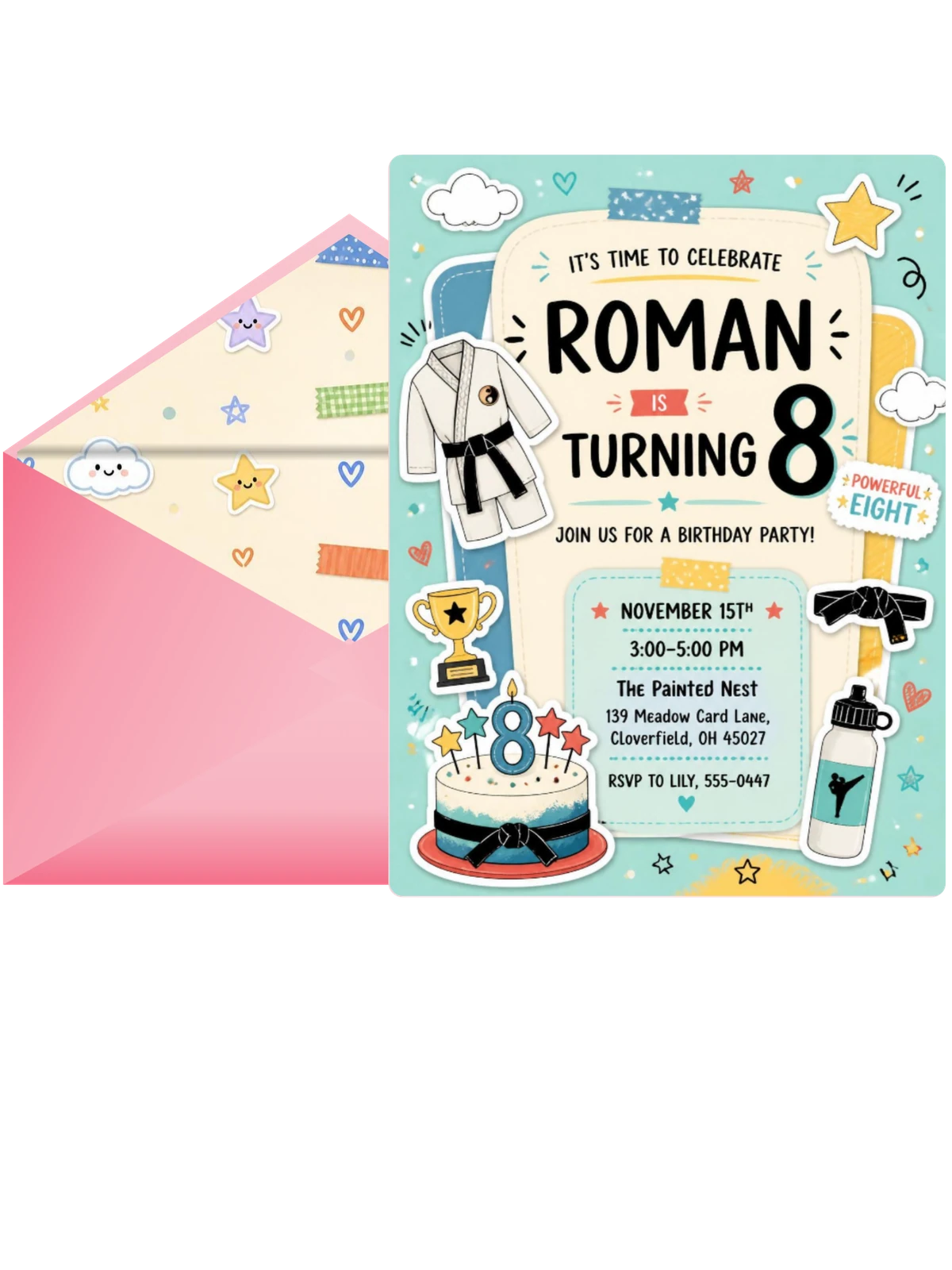 Gi Uniform Pastel 8th Birthday Invitation