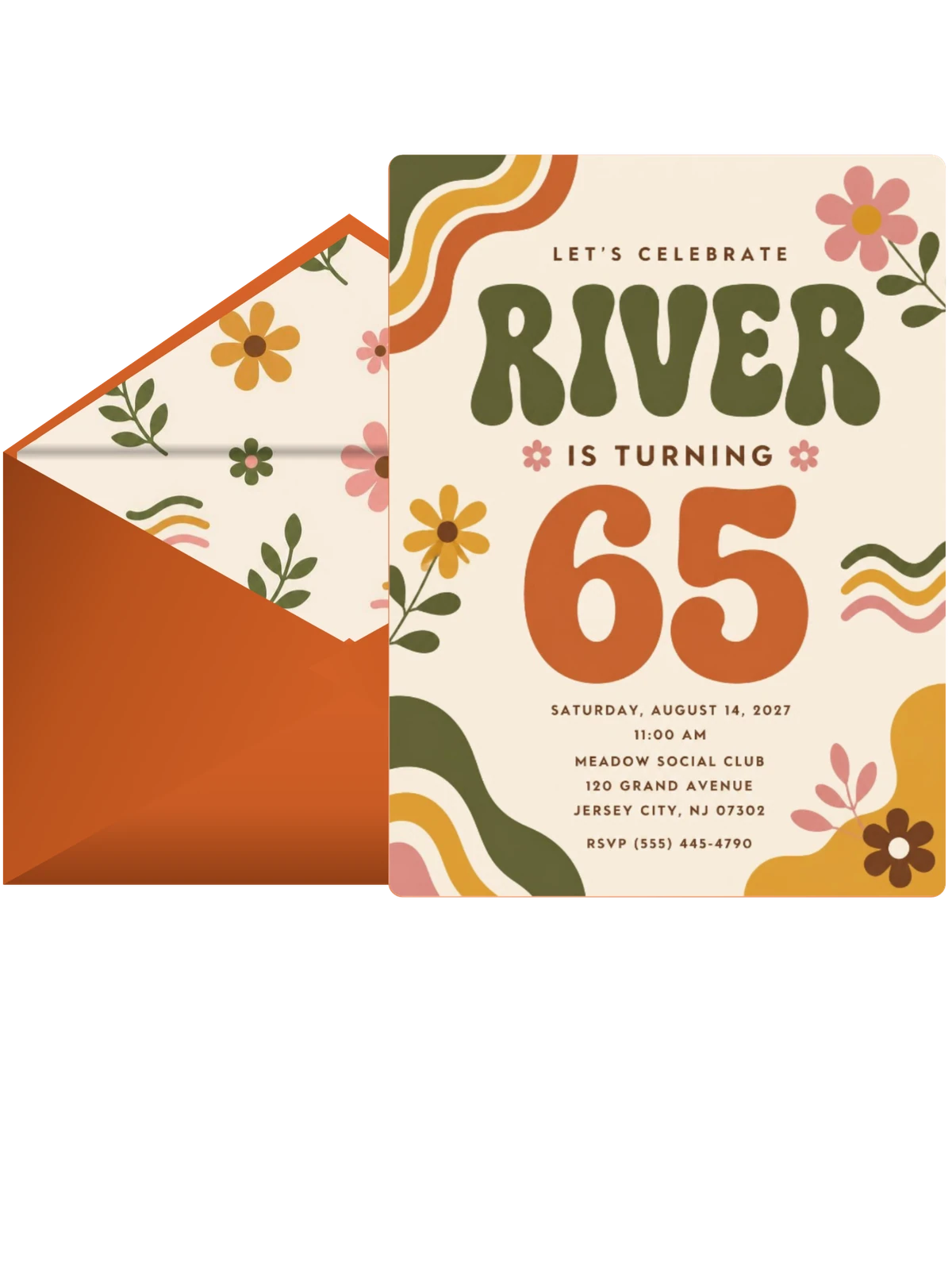 Groovy Retro 65th Birthday Invitation
