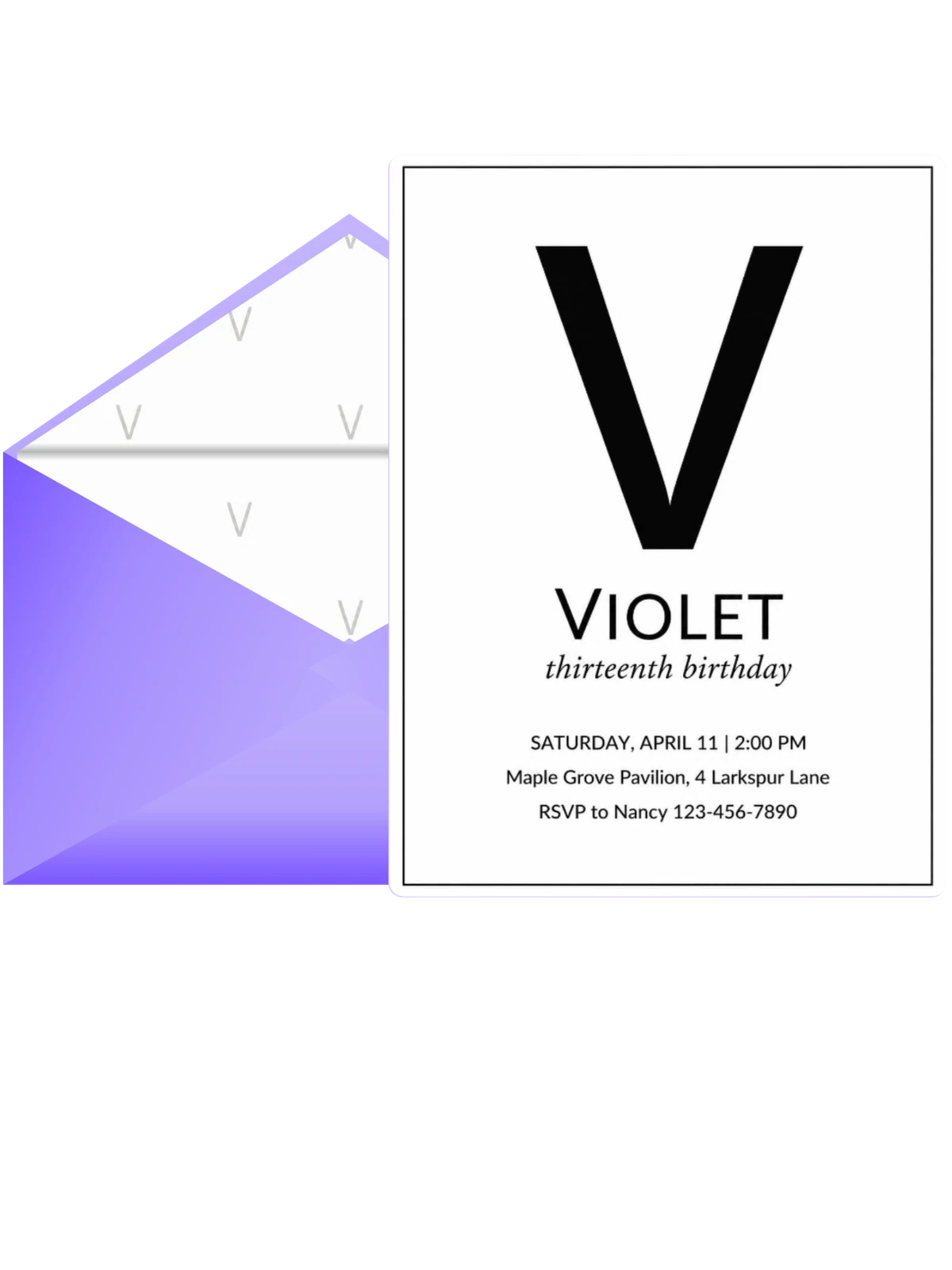 Monochrome Initial 13th Birthday Invitation