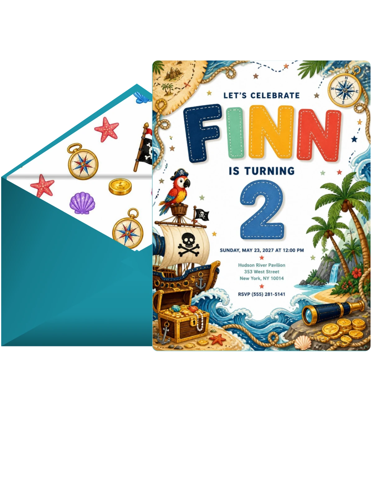 Pirate Adventure 2nd Birthday Invitation