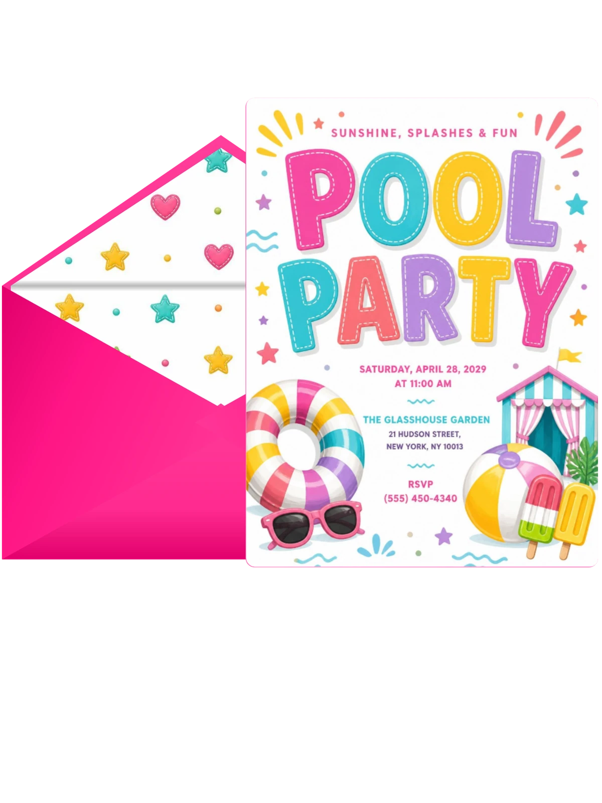 Striped Swim Pool Party Invitation