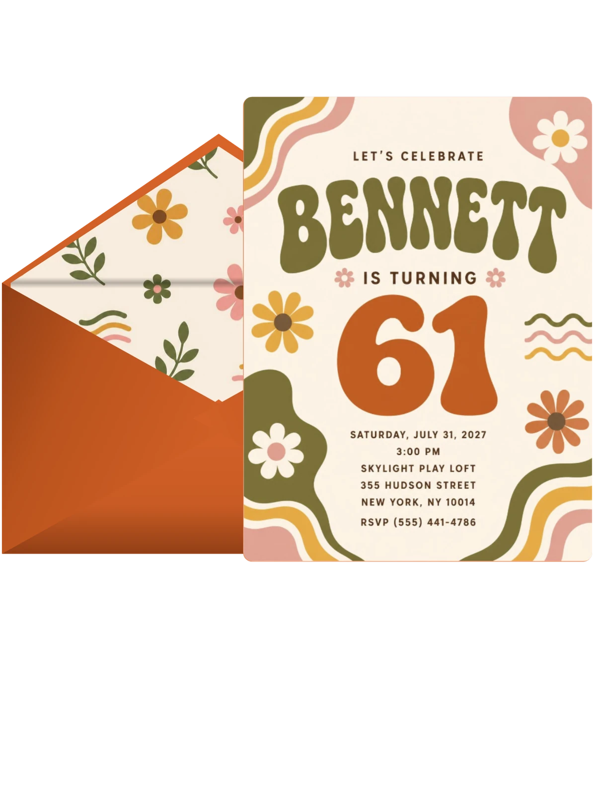 Groovy Retro 61st Birthday Invitation