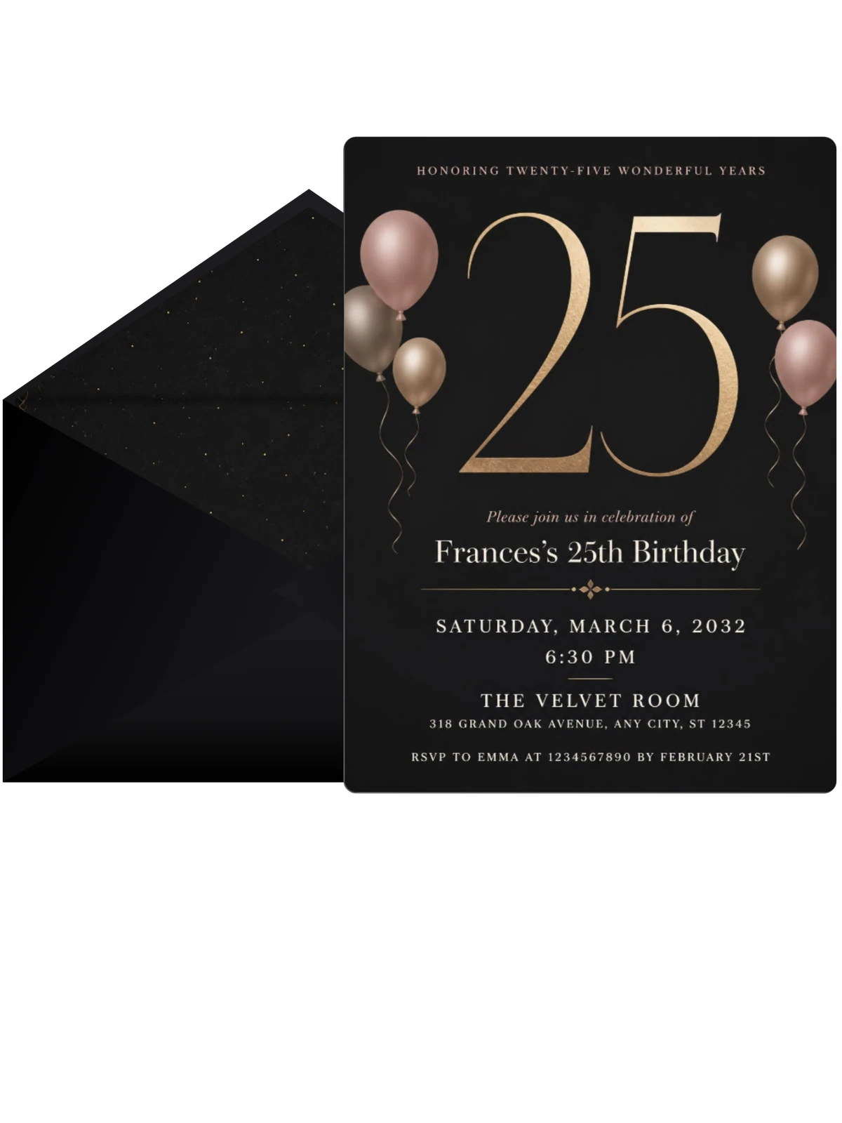 Charcoal and Blush 25th Birthday Invitation