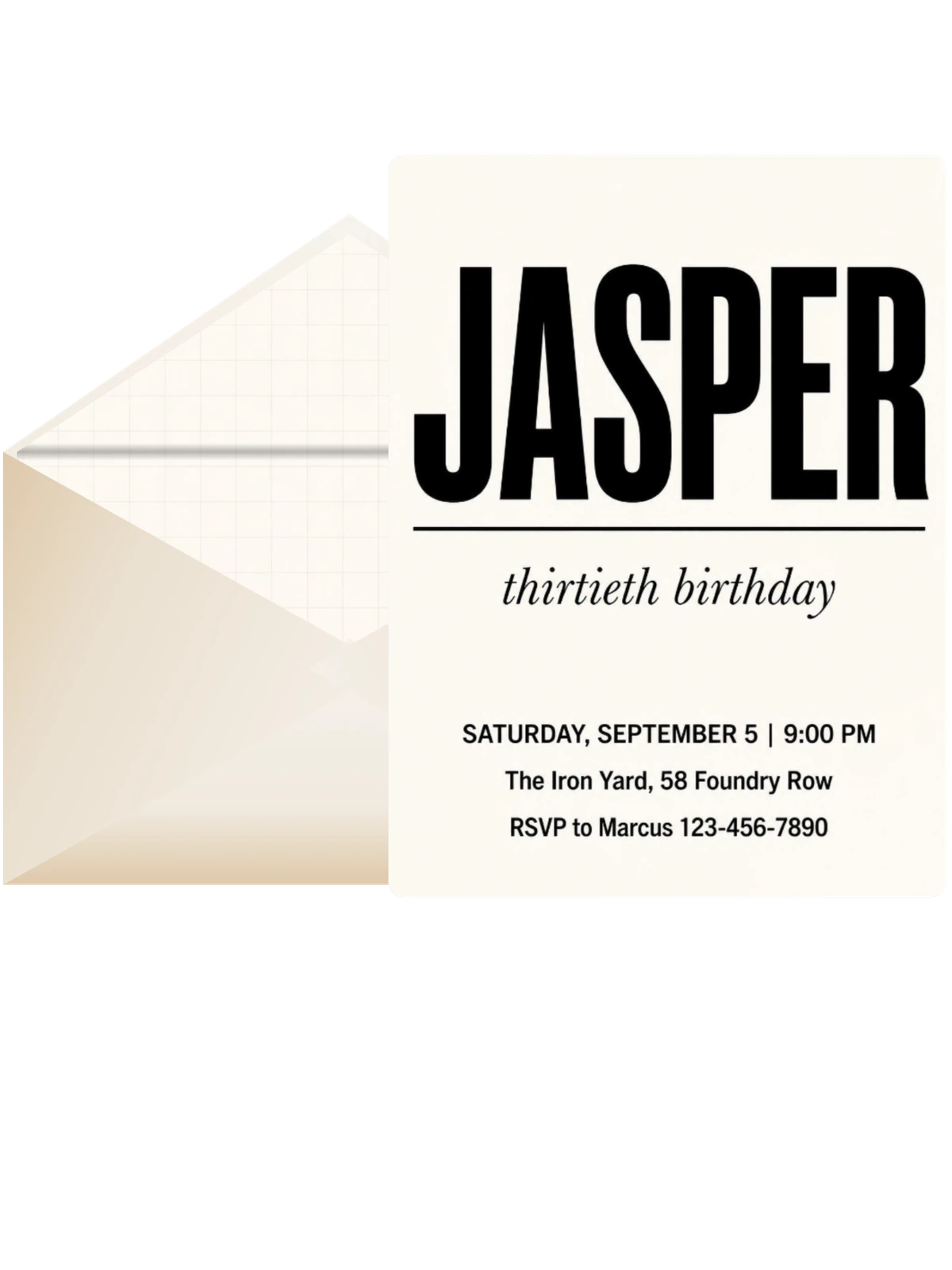 Cream Black Typographic Birthday Invitation