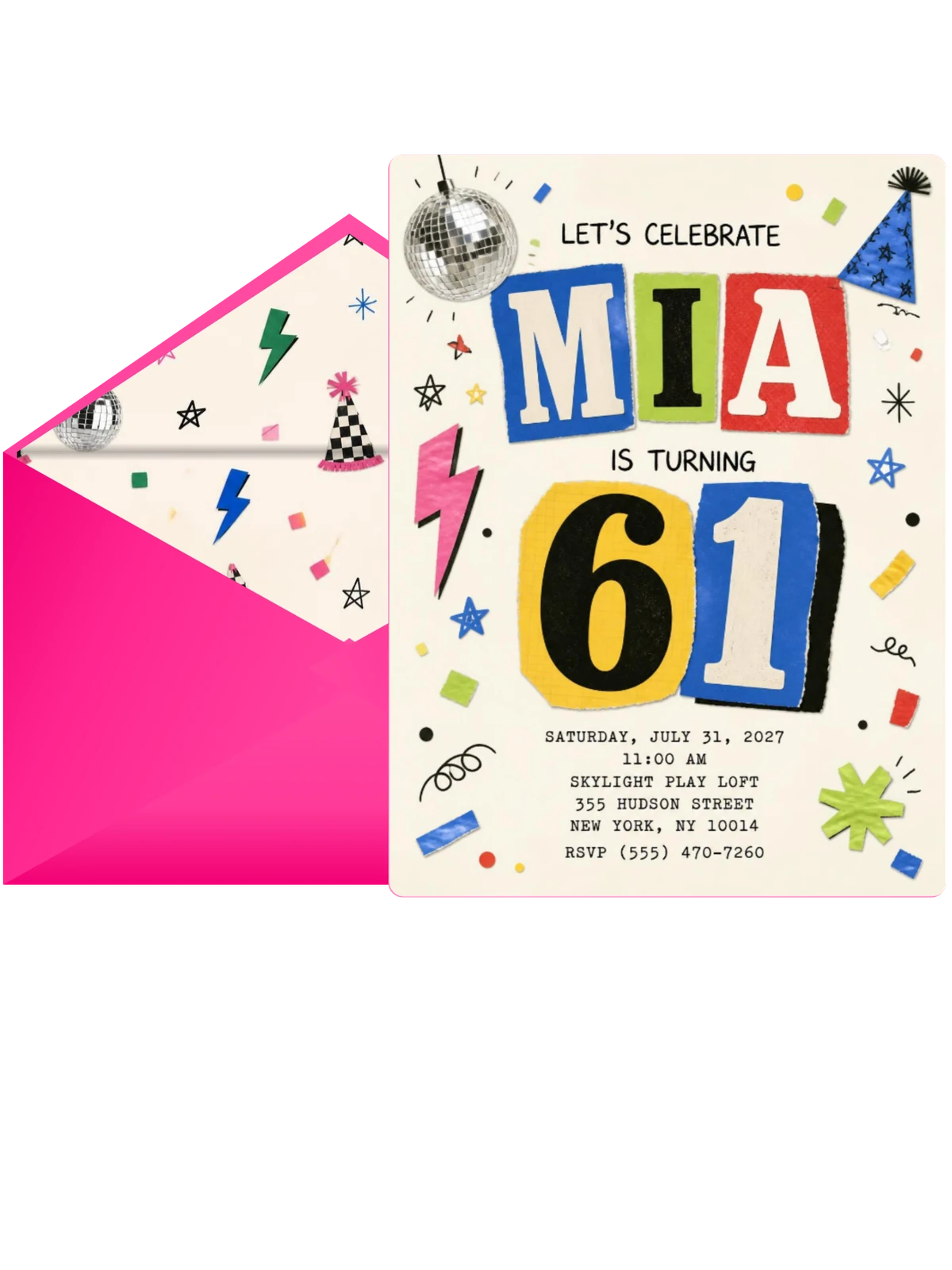 Retro Paper Collage 61st Birthday Invitation