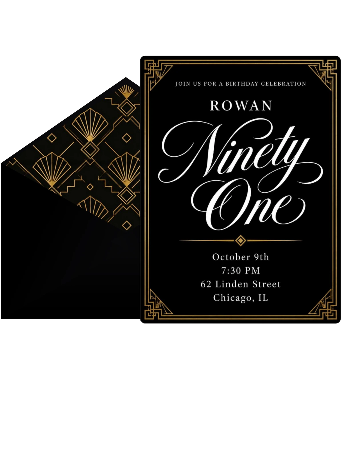 Art Deco 91st Birthday Invitation
