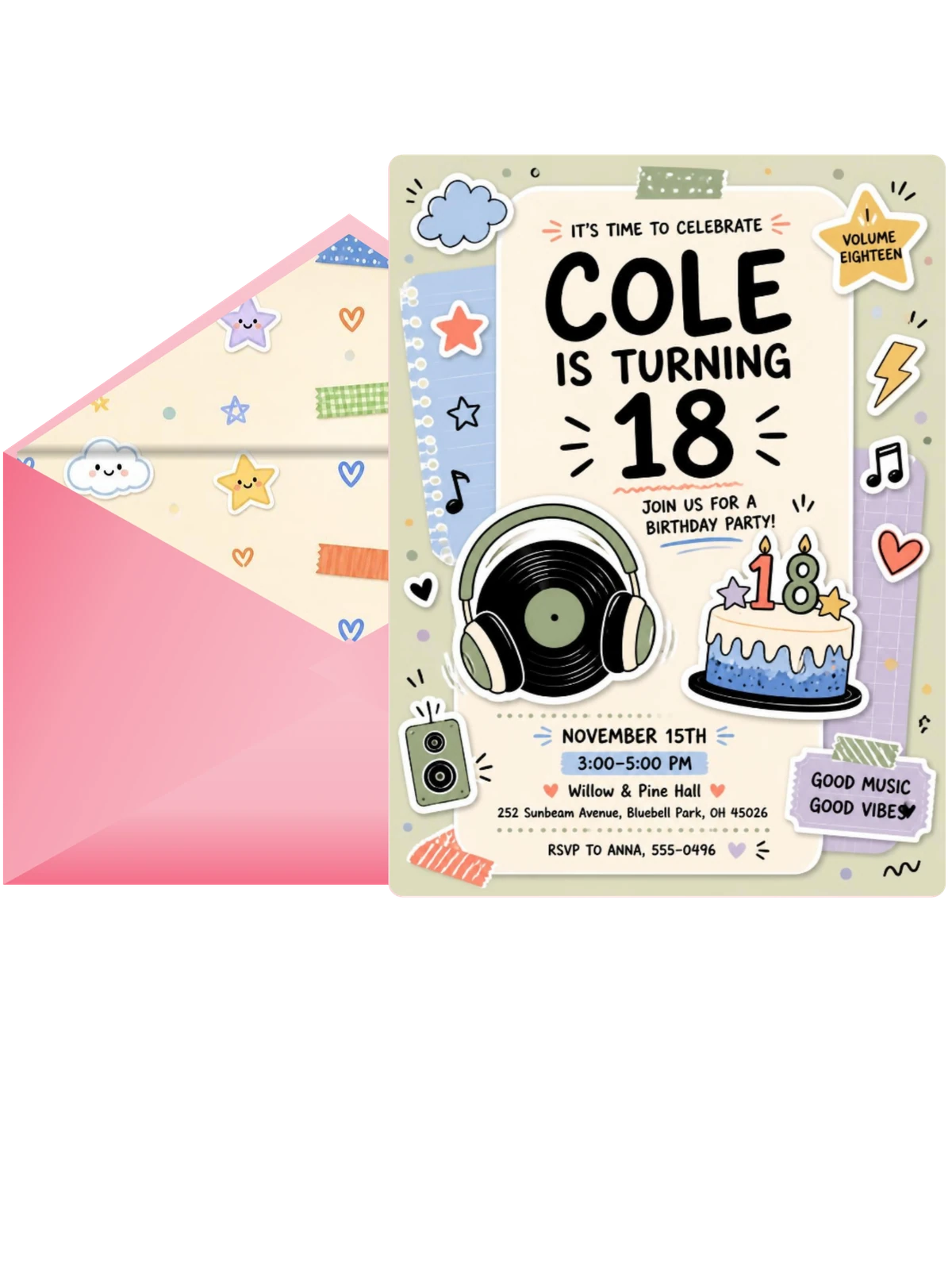 Vinyl Record Pastel 18th Birthday Invitation