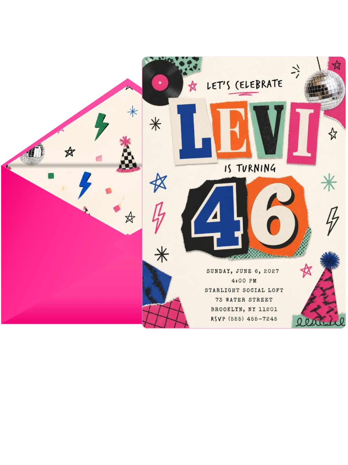 Retro Paper Collage 46th Birthday Invitation