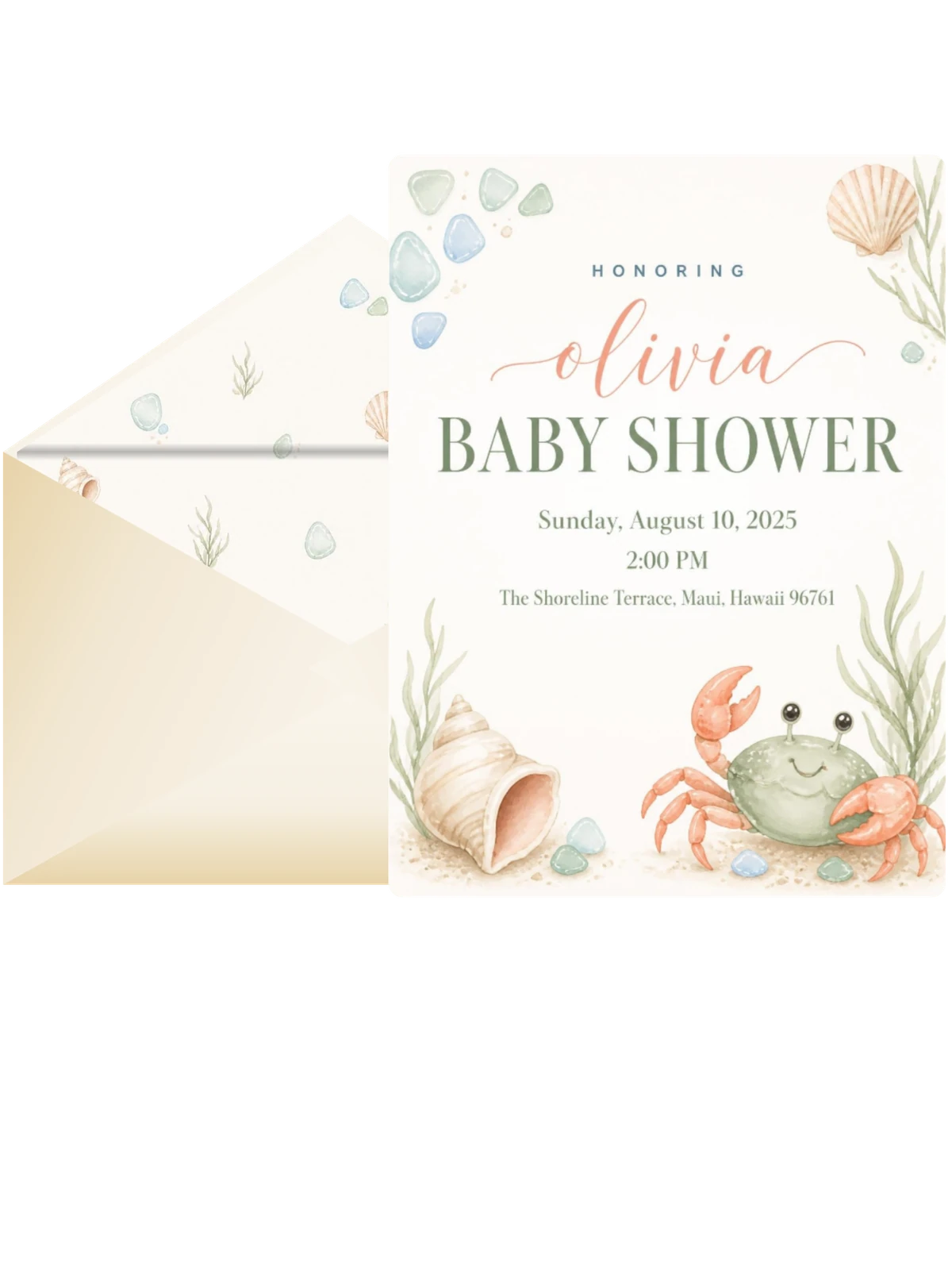 Coastal Watercolor Crab Baby Shower