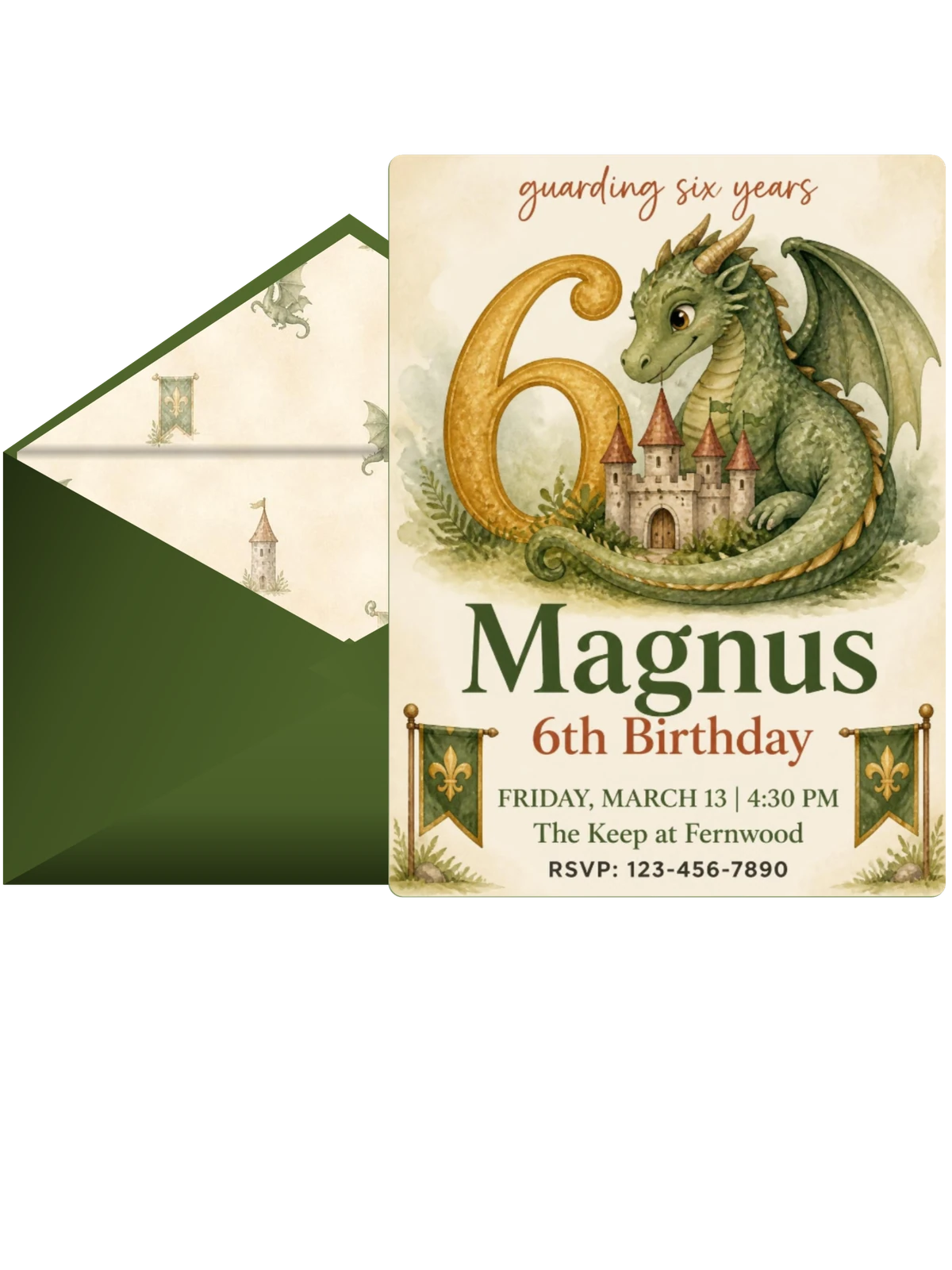 Watercolor Dragon Castle 6th Birthday