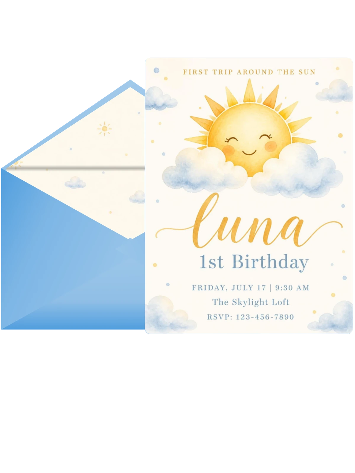 Watercolor Sun and Clouds 1st Birthday