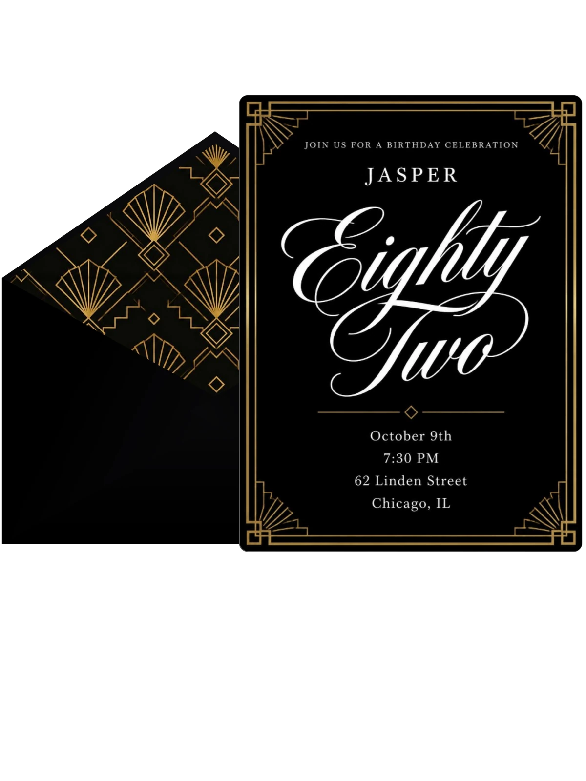 Art Deco 82nd Birthday Invitation