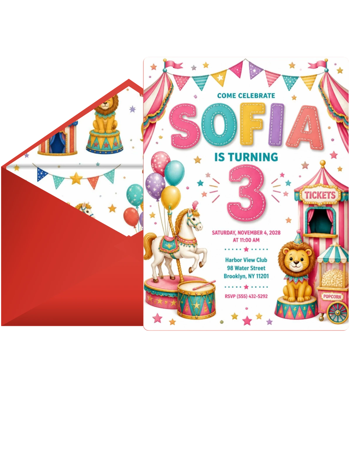 Stitched Circus 3rd Birthday Invitation