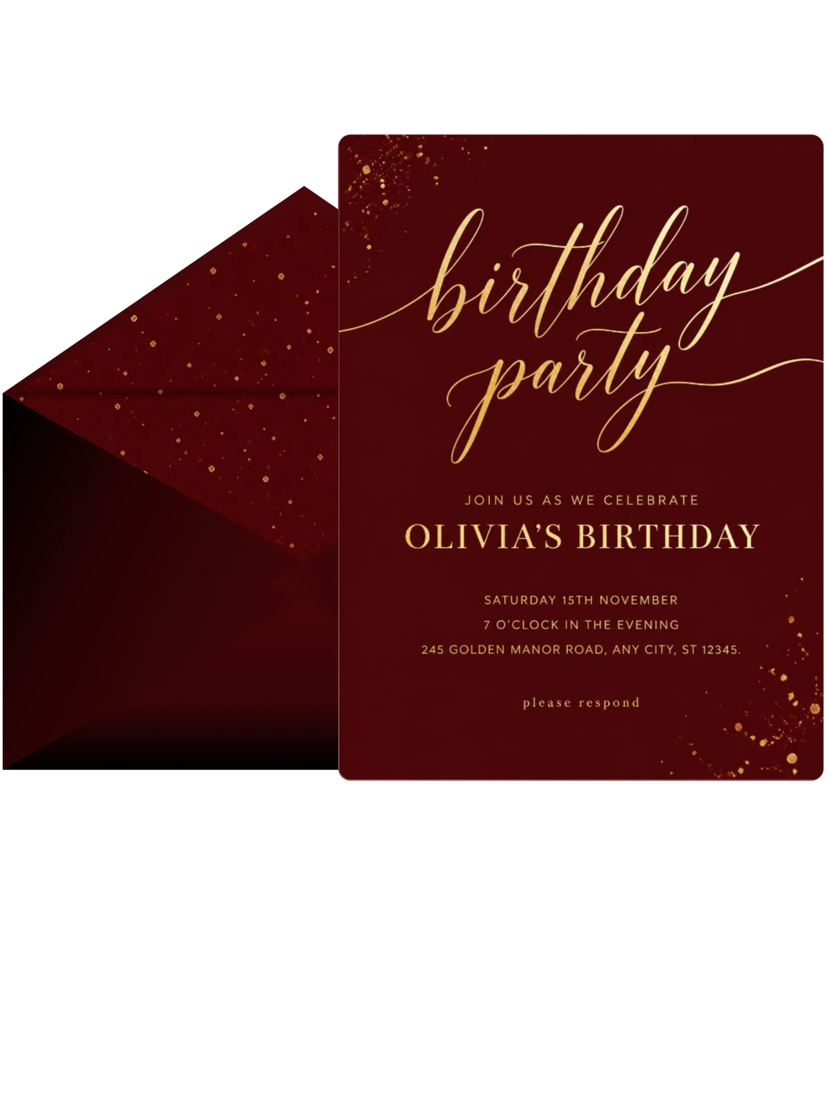 Oxblood and Gold Birthday Invitation