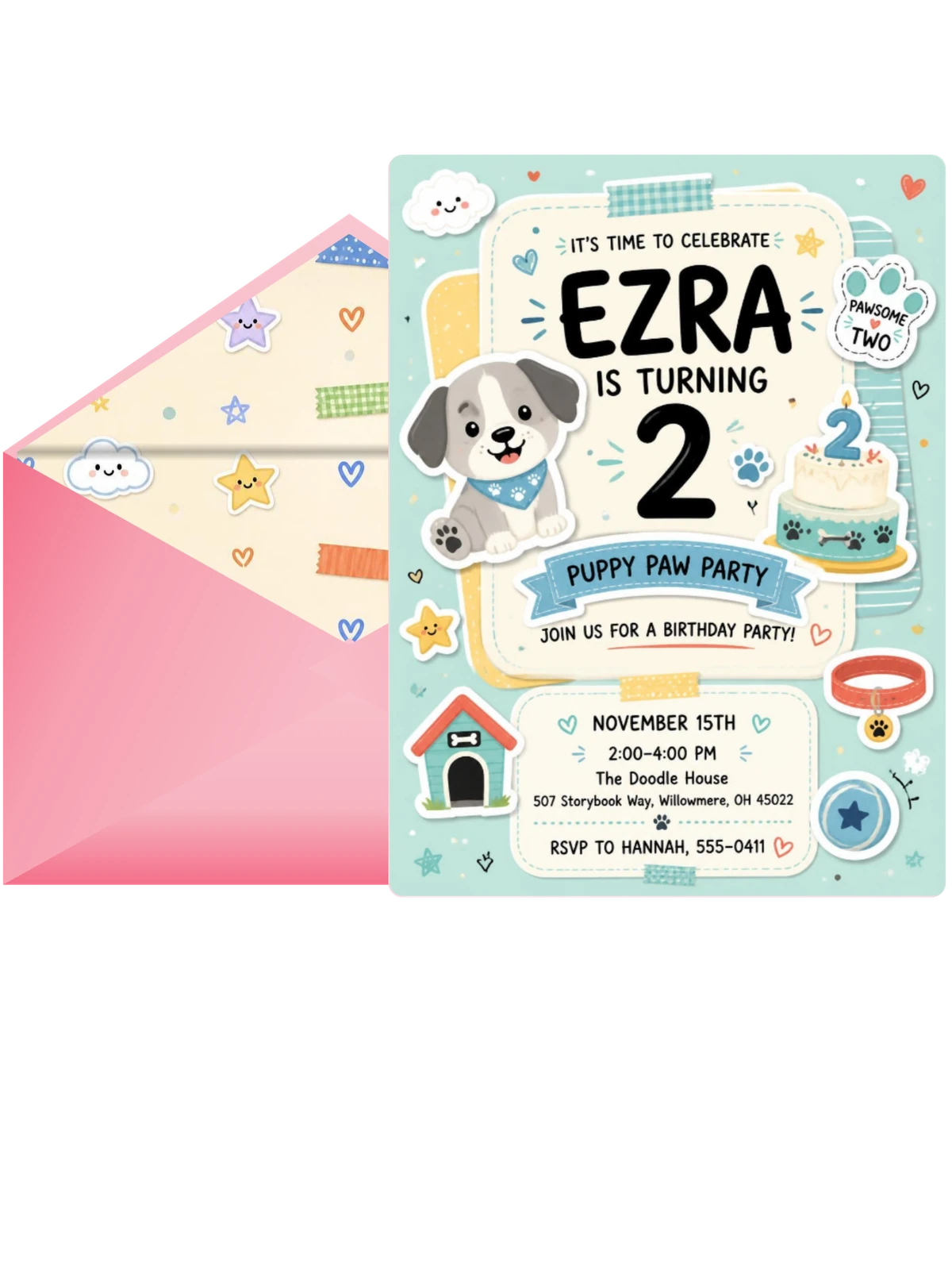 Puppy Pastel Scrapbook 2nd Birthday Invitation