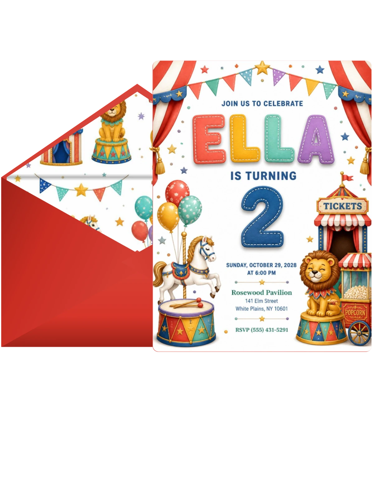 Stitched Circus 2nd Birthday Invitation