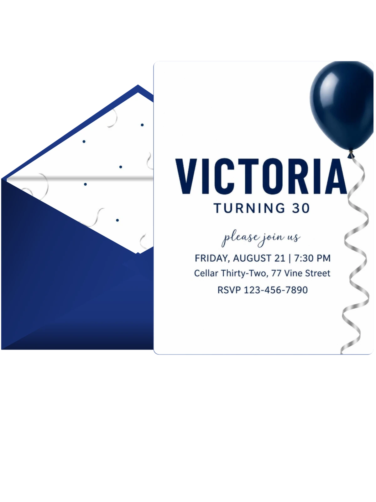 Navy Balloon Silver Ribbon 30th Birthday