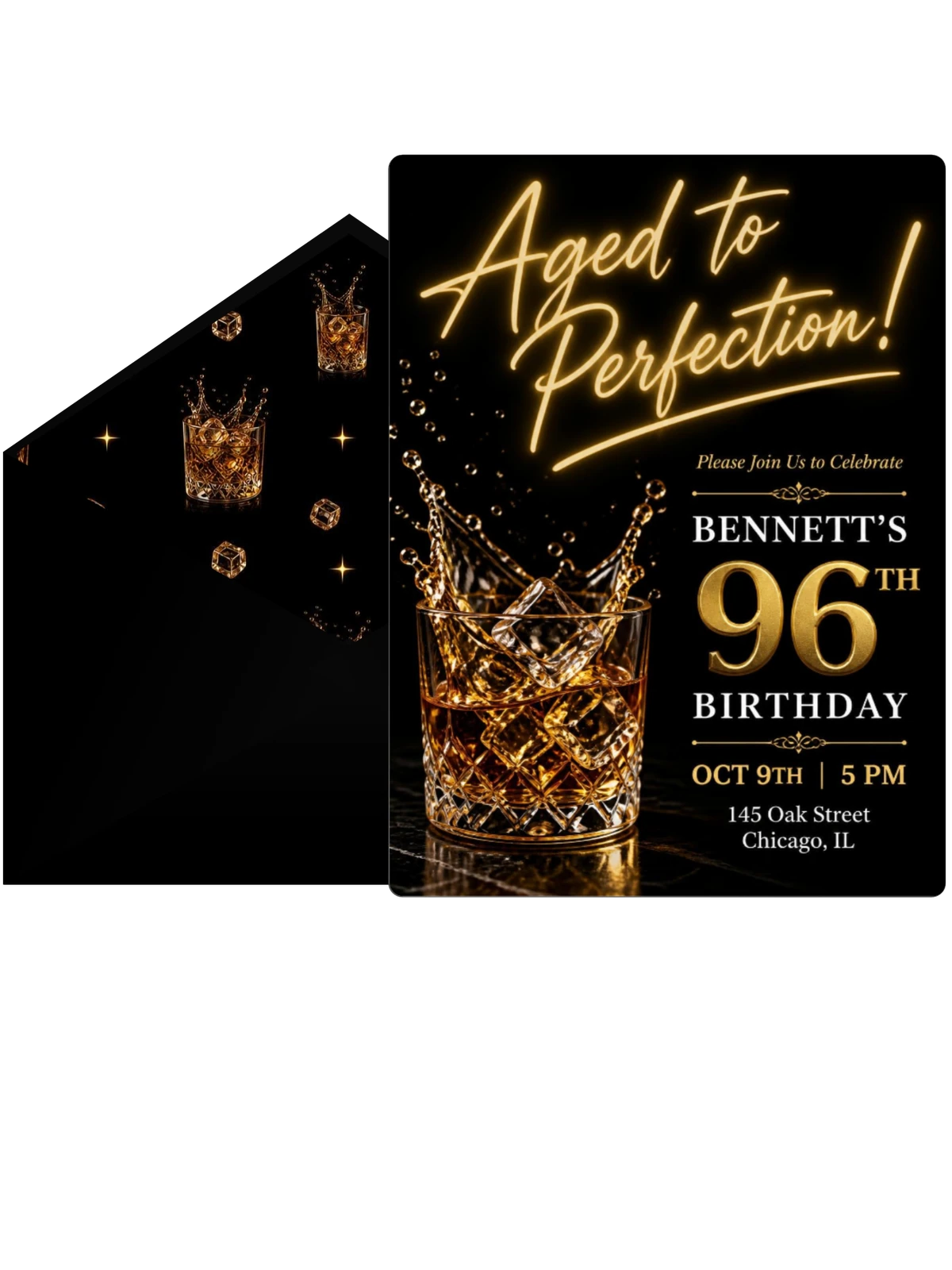 Whiskey Glass 96th Birthday Invitation