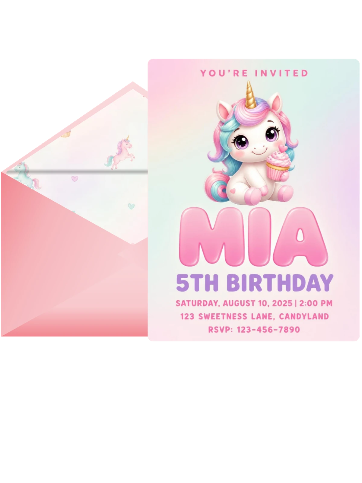Pastel Unicorn Cupcake 5th Birthday