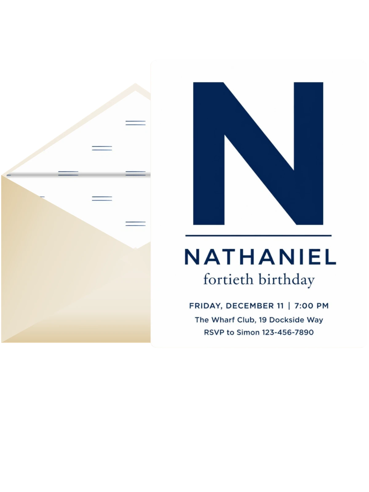 Navy Initial 40th Birthday Invitation