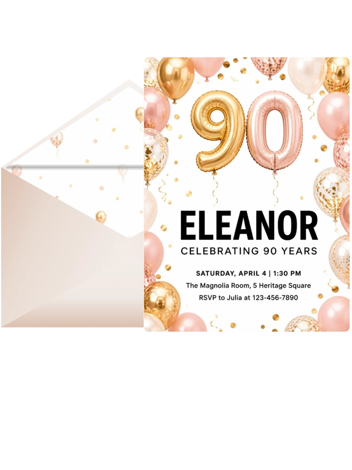Gold Rose Balloon 90th Birthday