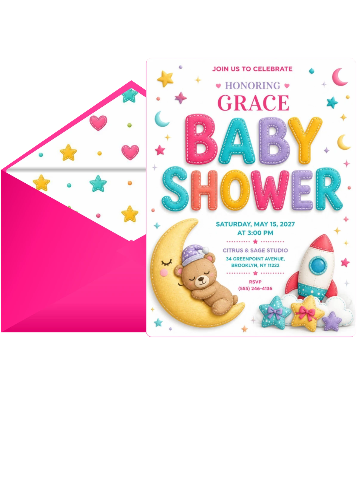 Felt Space Baby Shower Invitation