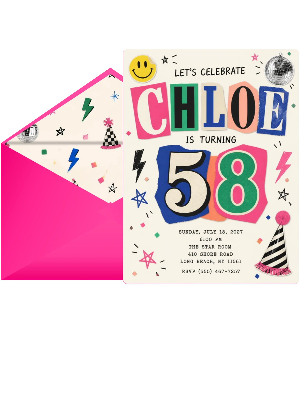 Retro Paper Collage 58th Birthday Invitation
