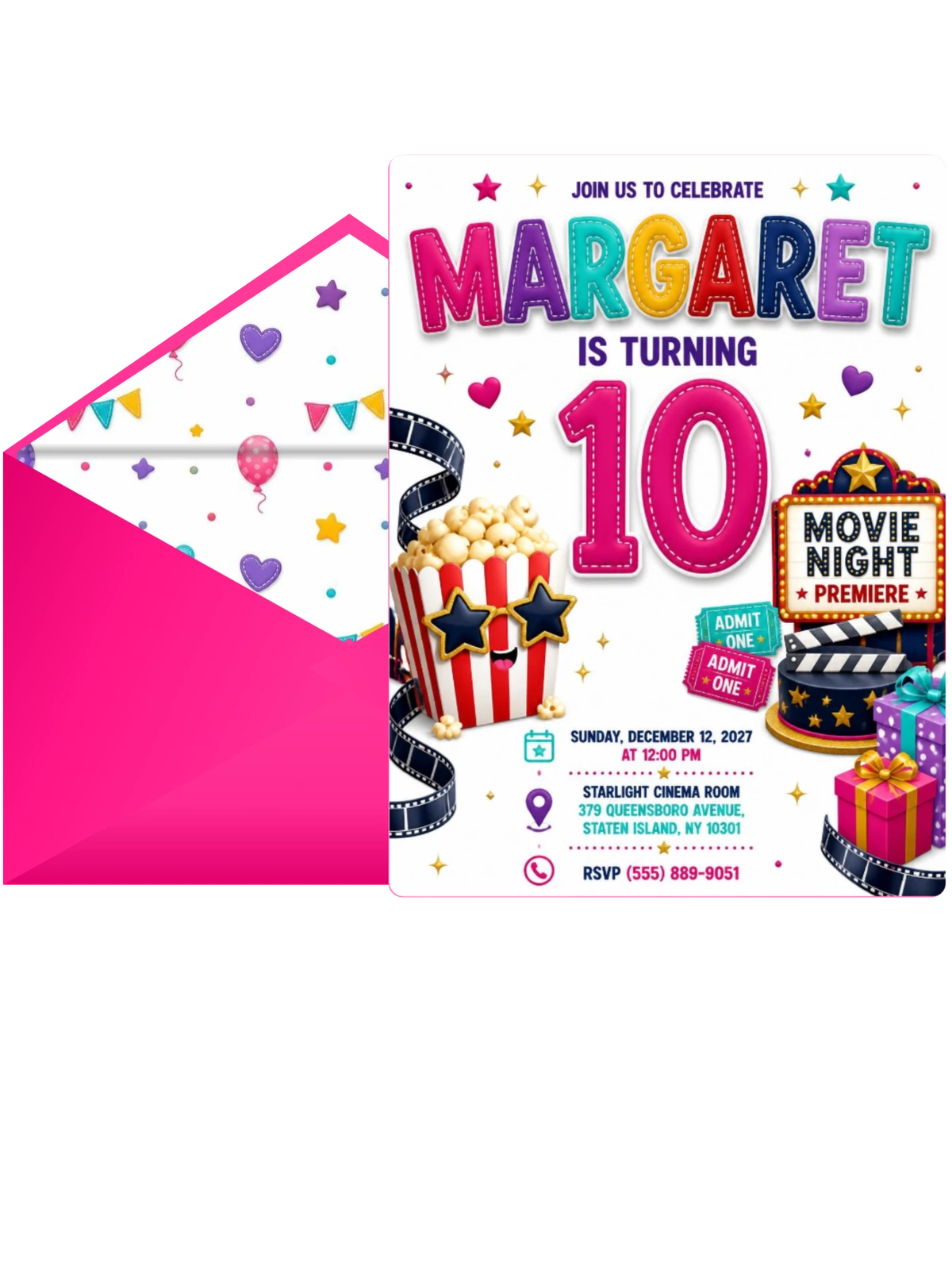 Marquee Lightbox 10th Birthday Invitation