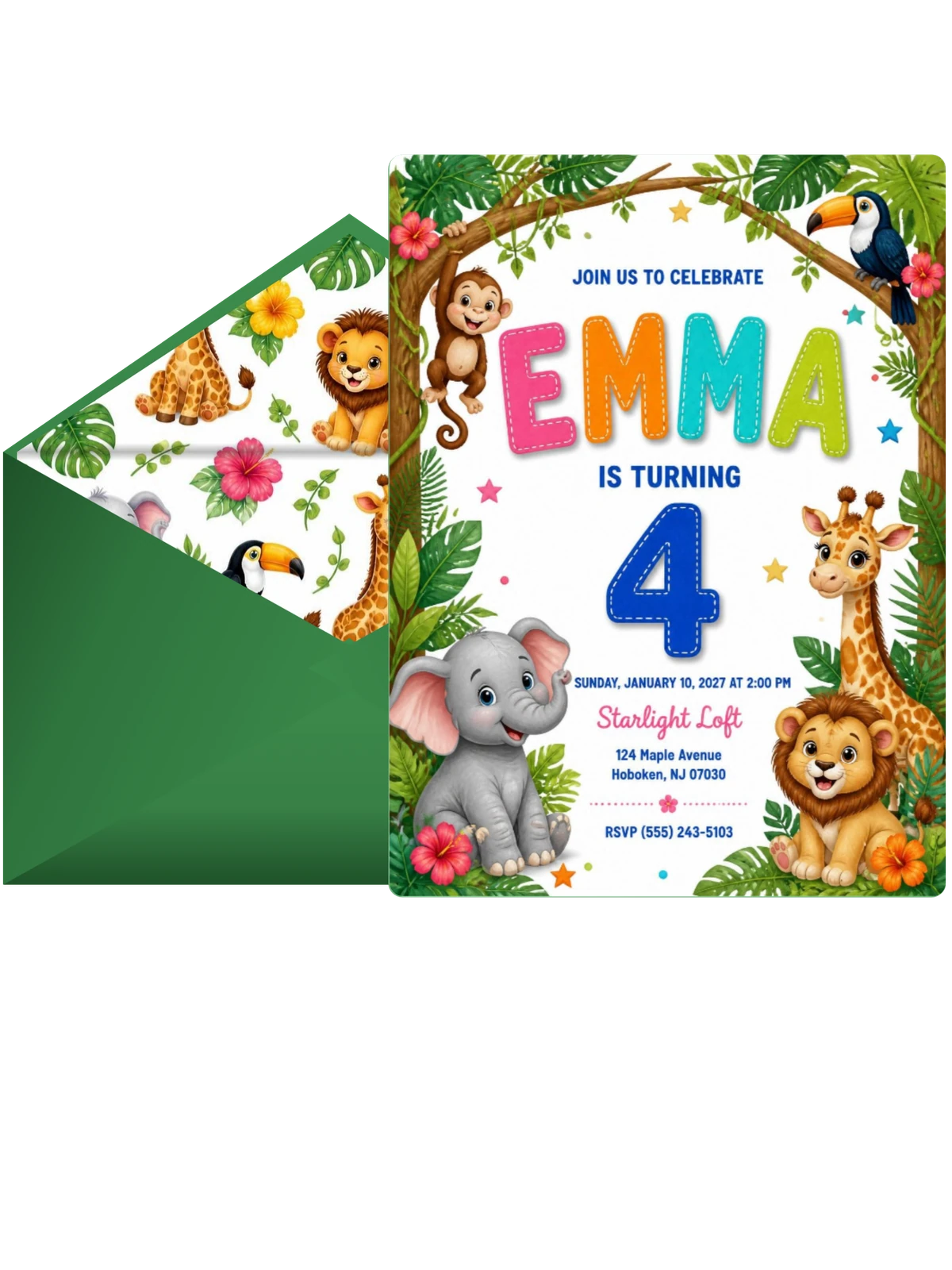 Stitched Safari 4th Birthday Invitation