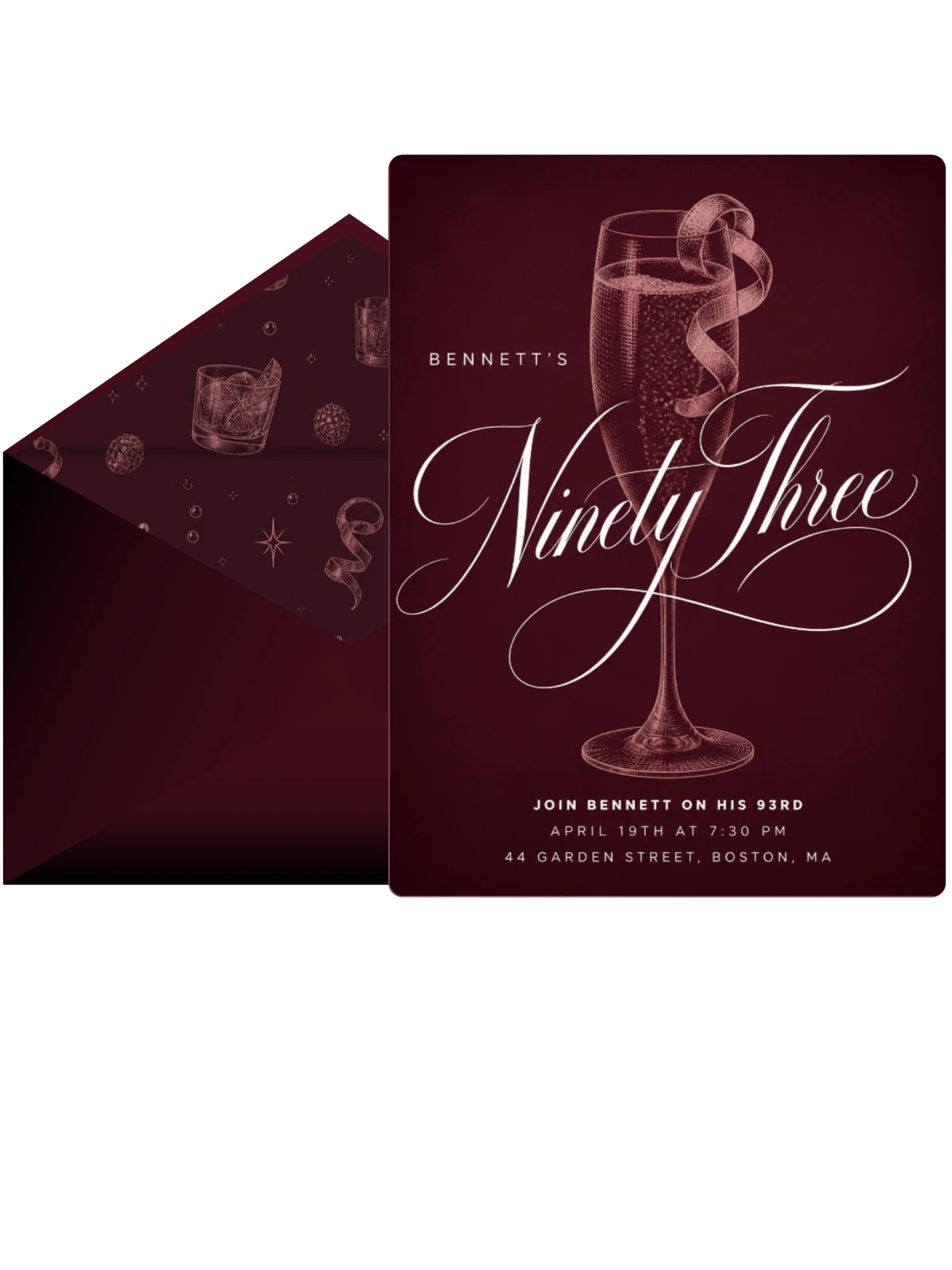 Burgundy Cocktail 93rd Birthday Invitation