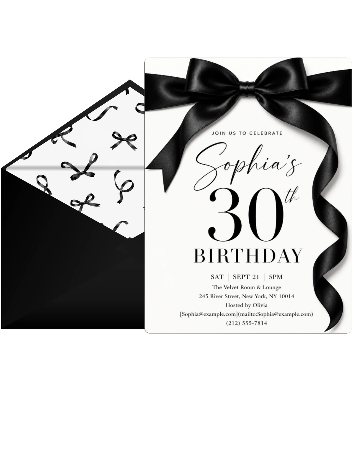 Classic Black Velvet Bow Milestone Invitation