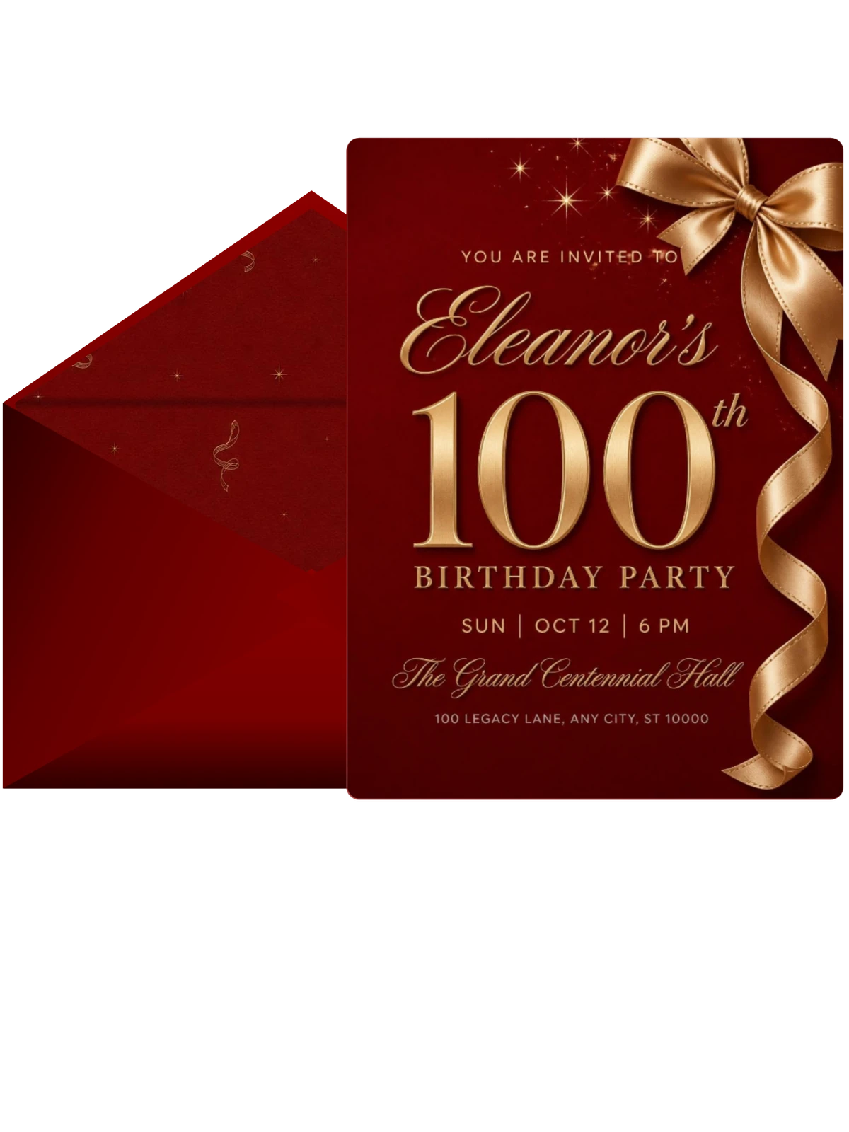 Red Velvet Gold Ribbon 100th Birthday