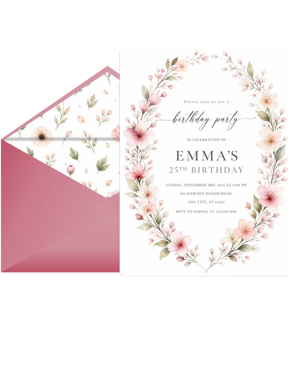 Blossom Wreath Blush 25th Birthday Invitation